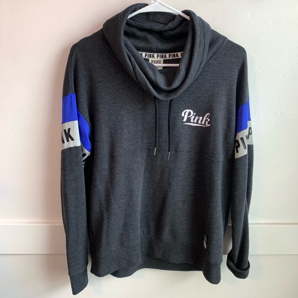 Victoria’s Secret Pink Dark Gray & Blue Cowl Neck Pullover Sweatshirt